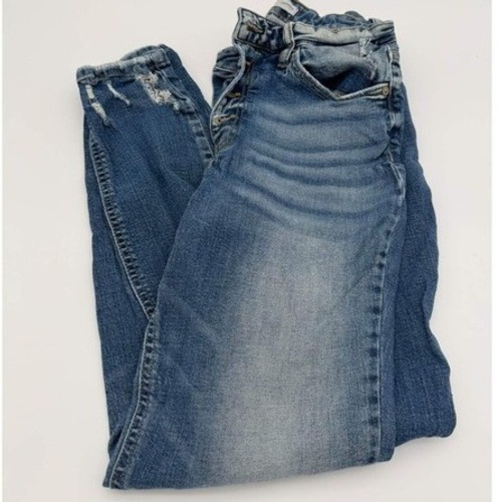 KanCan Blue Distressed Skinny Jeans Button Fly Frayed Hem Edgy Streetwear Denim